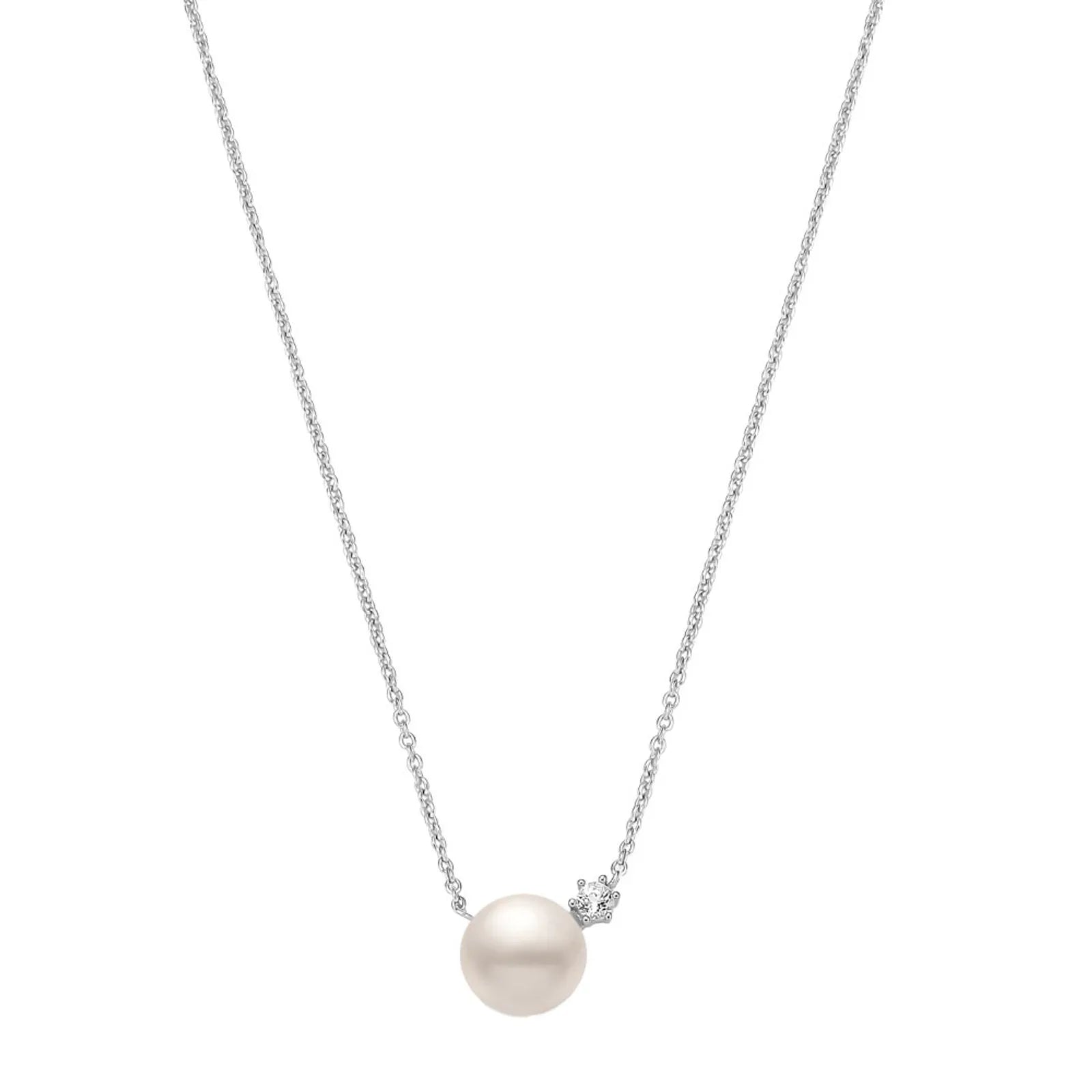 925 Sterling Silver Necklace with Pearl and Clear Topaz, 45cm